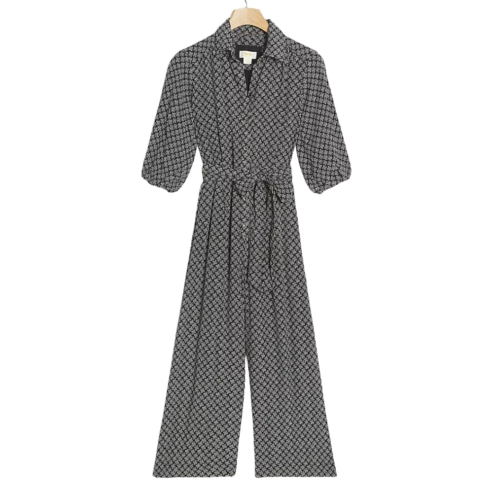 Maeve Black & White Geometric Wide-Leg Jumpsuit